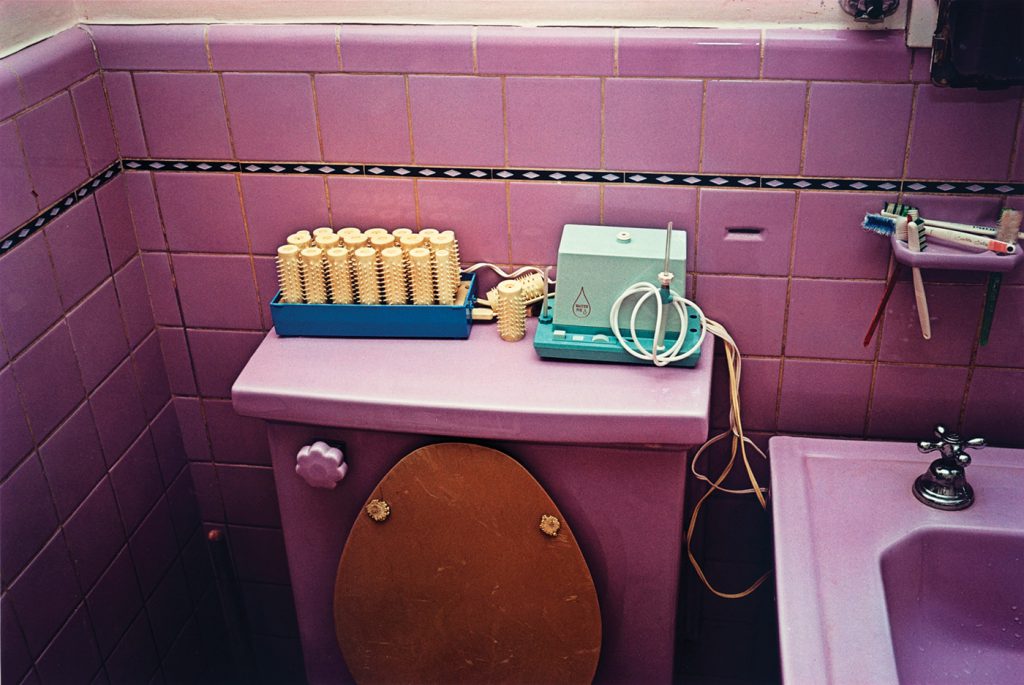 William Eggleston. Untitled [Pink bathroom], 1970-1973. 20 x 16 inch Dye Transfer Print. Number five in a limited edition of ten. From the Eggleston Artistic Trust, the collection of the artist. Courtesy Rose Gallery, Santa Monica—CLASSIC PHOTOGRAPHS LOS ANGELES.