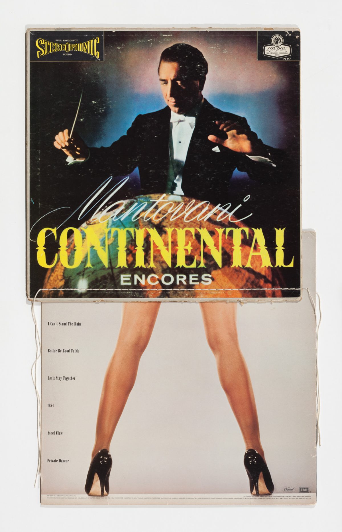 Christian Marclay. Continental, 1991. Two record covers and cotton thread. Courtesy Paula Cooper Gallery, New York