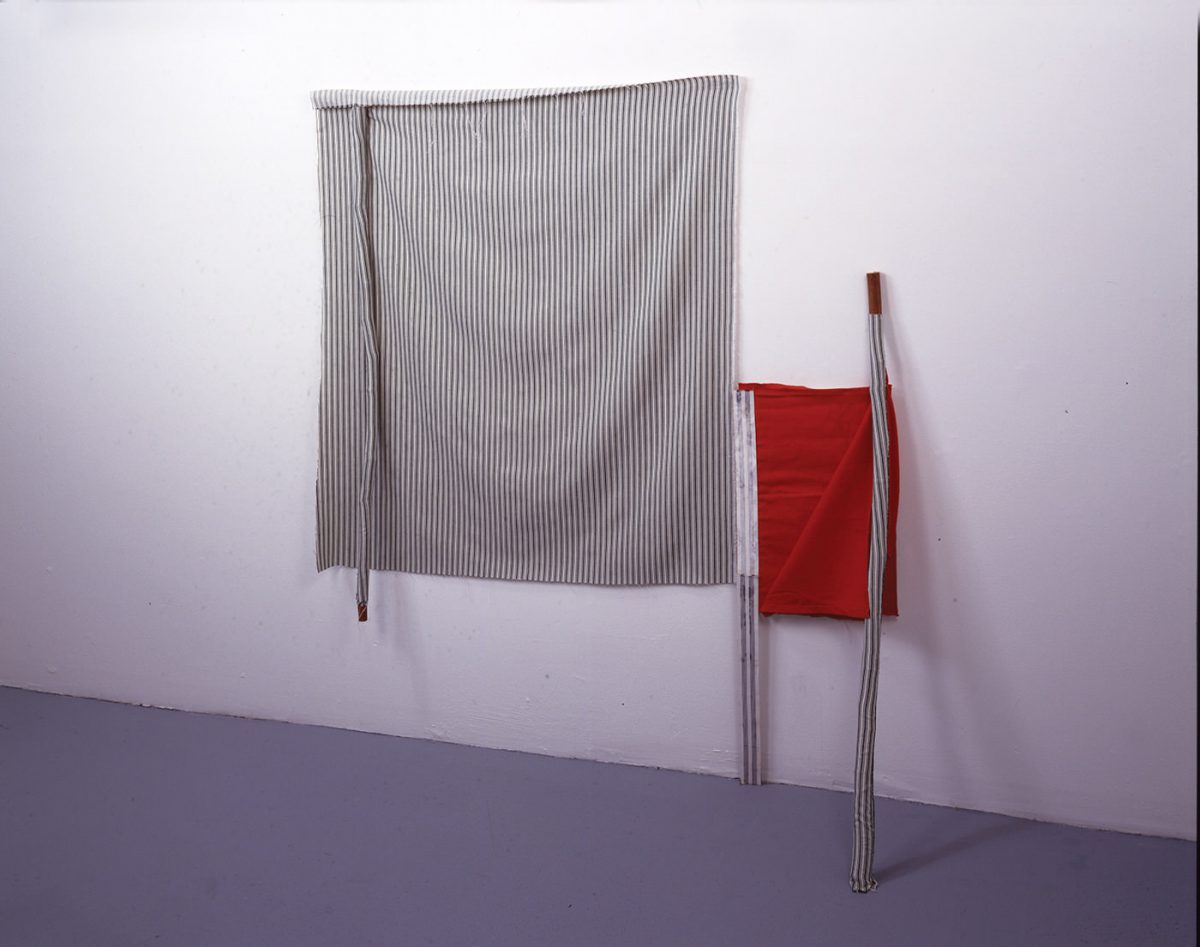 Steve DeGroodt Long Distance, 2003. The Beckett Series. Cloth with mulberry branches, and acrylic on elastic 53 x 47 x 12.5 inches