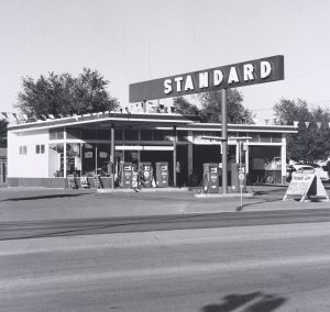 Ed Ruscha. Standard Station, Amarillo, Texas, 1962 Gelatin silver print. 4 15/16 x 5 1/16 (12.5 x 12.9 cm) Whitney Museum of American Art, New York, Purchase with funds from The Leonard and Evelyn Lauder Foundation, and Diane and Thomas Tuft