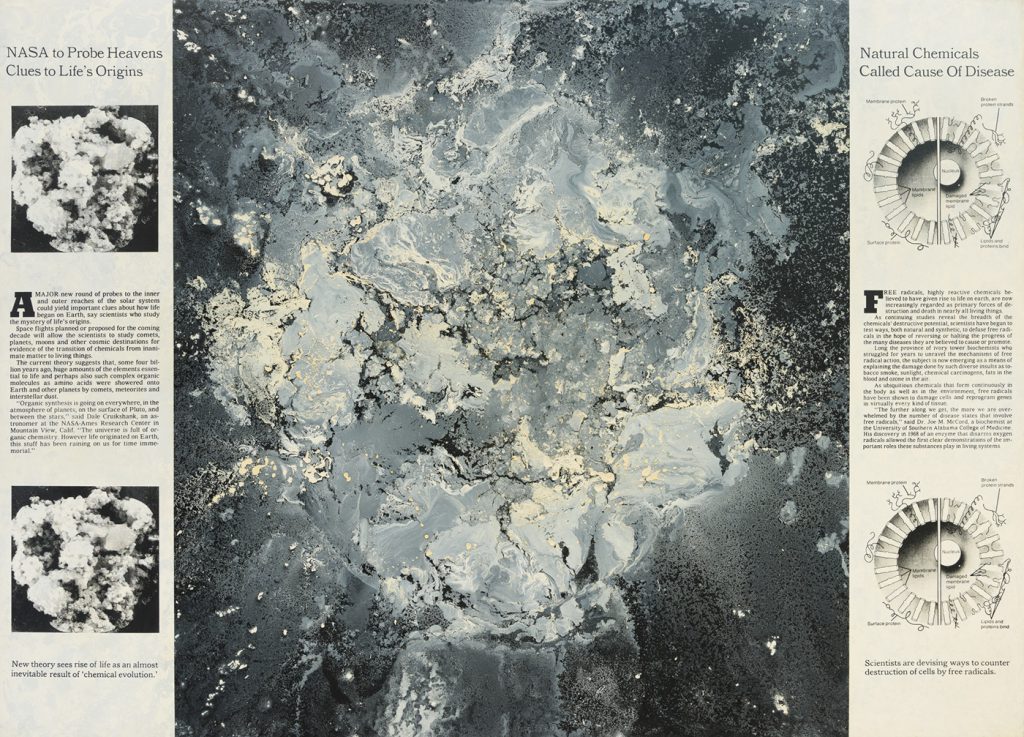 Andy Moses. NASA to Probe the Heavens Natural Chemicals, 1988. Acrylic, alkyd and silkscreen on canvas, 65 x 90 inches.